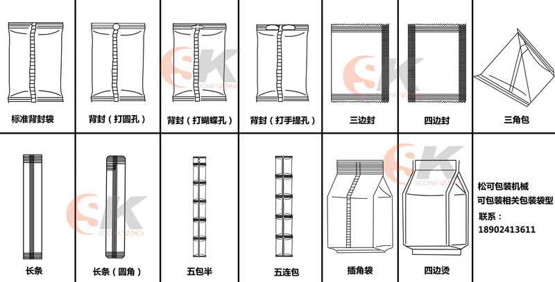 五连包颗粒包装机可选择的袋型